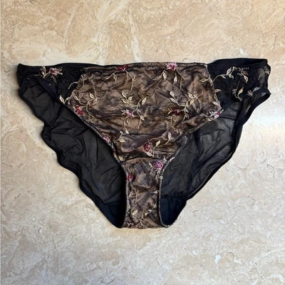 Felina Lingerie Black Copper Floral Flower Lace Pink Flowers Panty Brief XL NWOT - Image 1 of 2