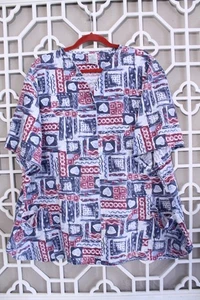 Fashion Seal Scrubs Top Blue Hearts Medical Nurse Womens 2XL Pullover Workwear - Picture 1 of 14