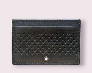 Montblanc Business Card Holder Black Leather with 3 Pockets Men Made in Italy - Picture 1 of 12