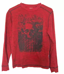Camisa Térmica Vintage Route 66 Jóvenes Para Hombre S ROJA Negra Calavera L/S Estilo Aflicción - Imagen 1 de 5