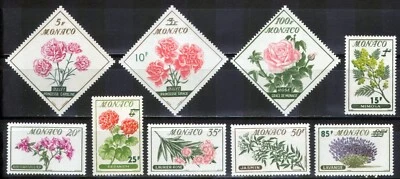9 sellos de MÓNACO, 1959 | FLORES | Yvert 514/22 MNH - Imagen 1 de 4
