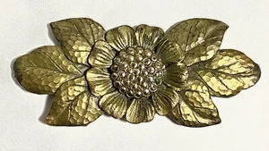VTG Art Deco NUVOGUE BUTTON NY Floral REPOUSSE' Marcasite BROOCH Signed - Picture 1 of 5