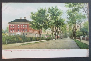 Looking Up Forrest Street Showing High School Medford MA Unposted UDB Postcard - Picture 1 of 2