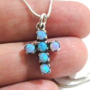 Mosaic Blue Opal Cross Pendant Sterling Silver Charming Hadar Designers (sp - Picture 1 of 2
