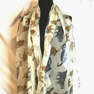 Sheer Rectangular White Scarf with Cats - Picture 1 of 3