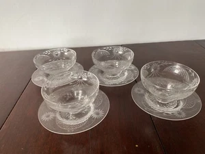 4 Antique Thomas Webb Cut Glass Footed Dessert Bowl Underplate Sets England - Picture 1 of 8