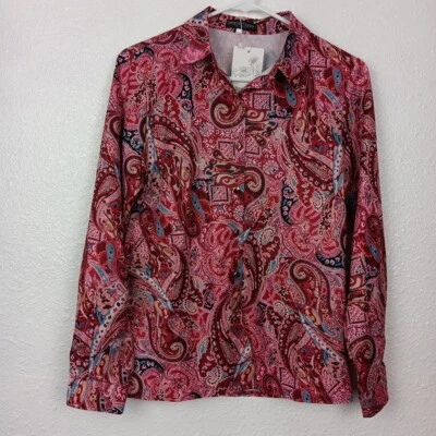 Simple Flavor Top Women Medium Pink Geometric Print Button Up Long Sleeve Blouse - Image 1 of 4