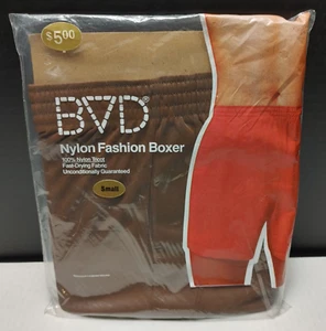 Vintage BVD Boxers Mens Nylon Fashion Boxer Size Small Brown Tricot 1979 USA - Picture 1 of 5