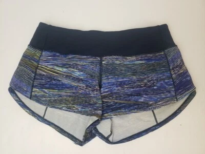 Lululemon Feminino Speed Up Short Tamanho 4 Listrado Azul Pista Corrida Academia Yoga - Imagem 1 de 4