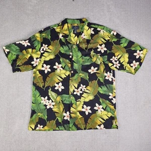 Bermuda Bay Silk Hawaiian Rain Forest Button Up Mens Size L Black - Picture 1 of 8