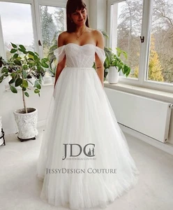 Romantic Chic Clean Tulle Wedding Dress Bridal Gown Custom made 2-28W Corset - Picture 1 of 7
