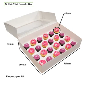 Cupcake Boxes 24 Hole Mini 10Pk Window Face Cake Boxes Cake Boards Wedding Boxes - Picture 1 of 2