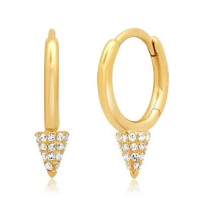 Natural Diamond Spike Huggies Hoops Earrings in 14k Solid Gold Wedding Jewelry - Image 1 of 4
