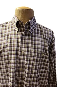ORVIS Men's Long Sleeve Dress Shirt Beige Purple Green Plaid Size XL - Picture 1 of 6