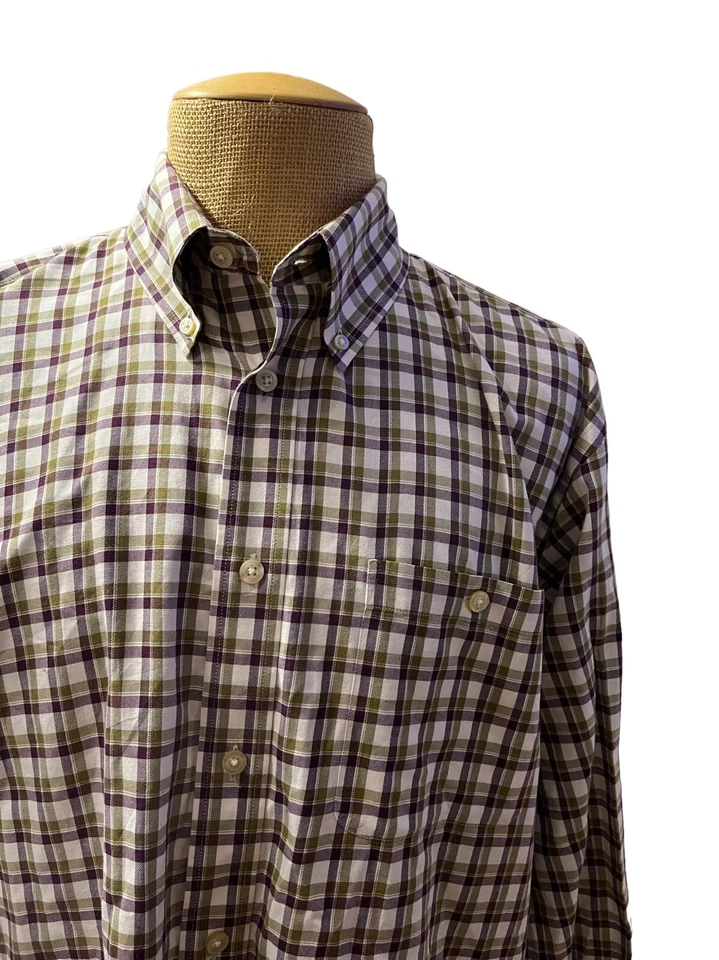 Camisa de vestir ORVIS para hombre manga larga beige púrpura verde a cuadros talla XL Foto 1 de 4