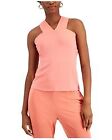 INC Womens Orange Stretch Fitted Ribbed Trim Sleeveless Halter Top XL