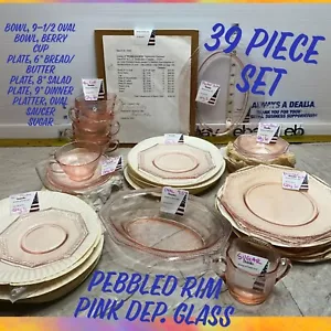Rosa Depression Glas Set L.E.Smith Kieselrand 1930 Lot Tasse Untertasse Teller Schüsseln - Bild 1 von 12