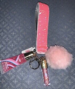 JUSTICE WRISTLET/LIP GLOSS/KEYRING POMPOM  IRIDESCENT SHIMMER SEQUINS SUPER CUTE - Picture 1 of 1