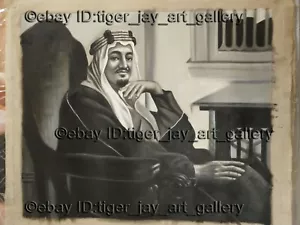 Re Faisal dell'Arabia Saudita Medio Oriente principe reale firmato originale cot. dipinto - Foto 1 di 1