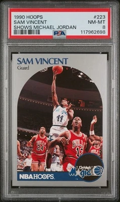 1990 NBA Hoops (Wearing #12 Jersey) Sam Vincent Michael Jordan #223 PSA 8 HOF - Image 1 of 2
