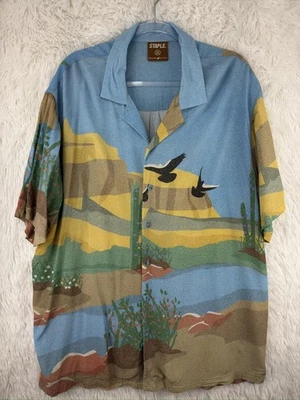 Staple Shirt Mens 2XL Blue Desert Scenic Print Rayon Camp Hawaiian Button Up - Image 1 of 4