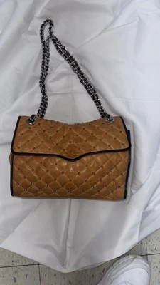 Bandolera/bolso de hombro acolchado con tachuelas de cuero naranja Rebecca Minkoff Foto 1 de 4