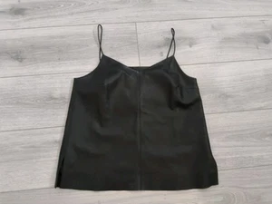 BNWOT Massimo Dutti Genuine Real Leather Black Cami Top Size Small Fully Lined - Picture 1 of 24