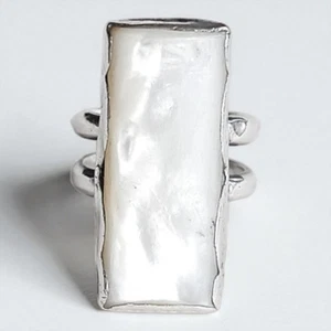 Anillo concha de abulón de plata 925 vintage talla 8 grueso doble banda declaración - Imagen 1 de 9