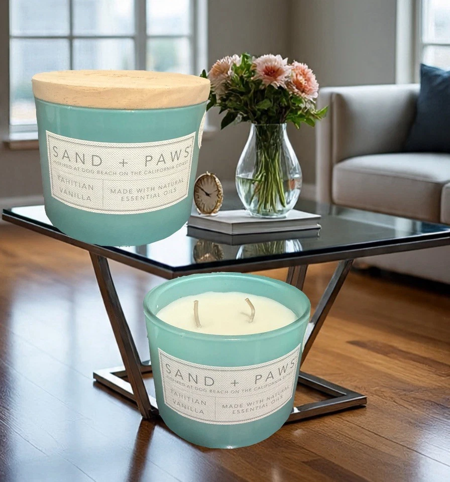 Vela de vainilla de Tahití - arena + patas - neutraliza el olor de las mascotas - aceites esenciales Foto 1 de 1