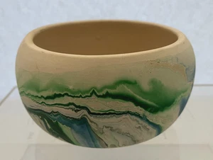 Native American Hand Made Nemadji 3” height 5” Wide Potter Bowl Blue Vintage - Picture 1 of 6