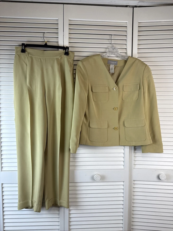 Chaqueta y pantalón traje Liz Caliborne seda tostada talla 10 colección para mujer” Foto 1 de 4