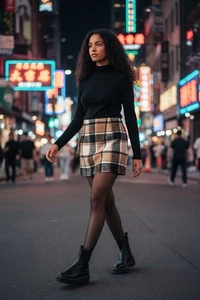 Neu mit Etikett karierter Minirock schwarz braun creme Herbst weich kuschelig Größe XL - Bild 1 von 7