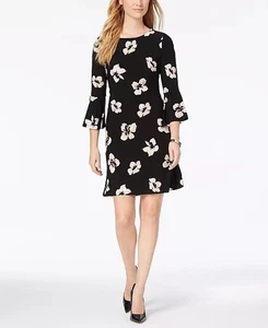 Tommy Hilfiger Women’s Jersey Black Floral Bell Sleeve A-Line Dress size 8 - Picture 1 of 10