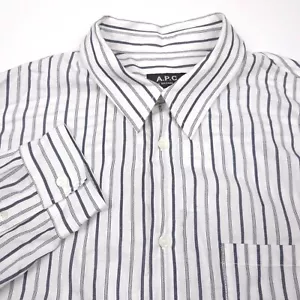 $250 APC Clement Chemise White & Gray Striped Button Up Shirt Mens Size Large - Picture 1 of 10