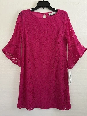Caroline Rose Julia Lace Dress Bright Pink Flutter Sleeve Large NWT $328 - Image 1 of 4