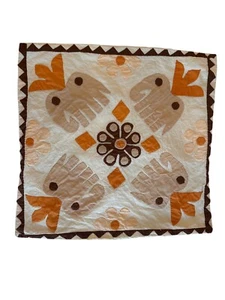 Hand-Embroidered Otomi Elephant Floral Patchwork Cotton Pillow Cover 17” Read - Picture 1 of 11