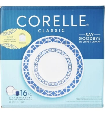 Juego de vajilla Corelle Cobalt Circles de 16 piezas servicio para tazas de platos azules de 4 pulgadas Foto 1 de 4