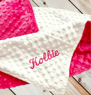 Hot Pink Dot Minky Baby одеяло - персонализированный детский душ подарок-Валентина подарок - Изображение 1 из 4