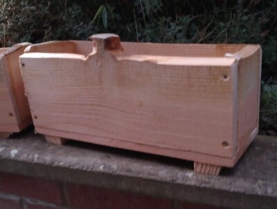 40cm pair narrow wooden window sill planter trough natural rustic wood plant pot - Image 1 of 4