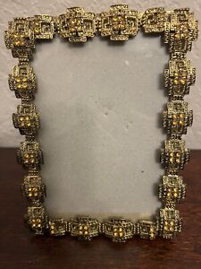 Vintage Antique Metal Photo Picture Frame Bejeweled Intricate Heavy Fit 3.5x5
