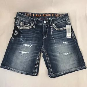 Rock Revival Kaylee Easy Short Distressed Women's Denim Shorts Size 28 NWTs - Picture 1 of 24