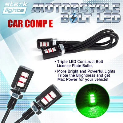 2 PIEZAS Tornillo Moto 3-SMD LED Perno Lámpara Coche Placa Luz - VERDE (D) Foto 1 de 4