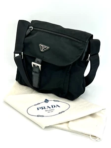 PRADA Nylon Shoulder Bag Crossbody Bag Buckle Black Authentic - Picture 1 of 20