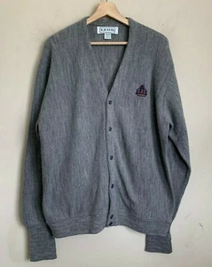 IZOD Vintage Cardigan Gray V-Neck Sweater Logo Buttons Acrylic USA Size XL - Picture 1 of 7