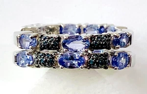 Colleen Lopez Sterling Tanzanite & Diamond Inside-Outside 1" Hoop Earrings HSN - Picture 1 of 12