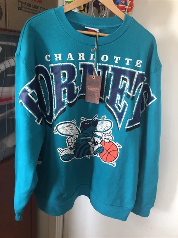 NWT Mitchell & Ness Charlotte Hornets AOP 90’s Throwback Teal Sweater Size 2XL Cover