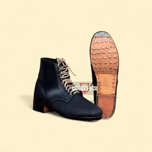 Botines alemanes M37 de la Segunda Guerra Mundial - zapatos con cordones de cuero negro repro, hechos a medida - Imagen 1 de 7