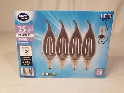 4 Pack E12 Candelabra LED Bulb Dimmable Lamp Candle Light 3.5W = 25W Great Value - Image 1 of 4