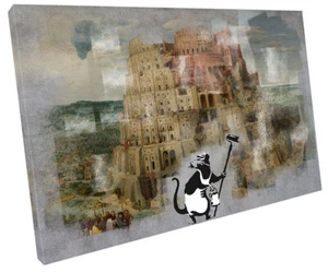 Tower of Babel Banksy Painter Urban SINGLE CANVAS WALL ART Picture Print - Picture 1 of 1