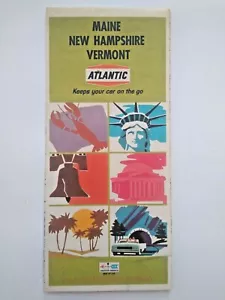 Hoja de ruta vintage Maine New Hampshire Vermont gasolinera Atlantic 1968 - Imagen 1 de 2